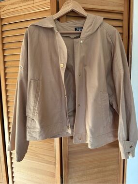 100% Cotton Zara Hooded Light Brown Jacket